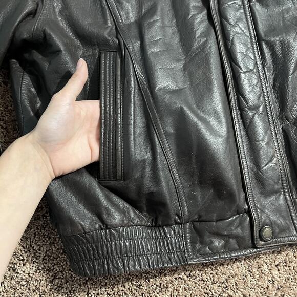 Members Only Jacket Mens XL Brown Leather‎ Bomber Quilted Lined Zip Snap Collar - Picture 3 of 13
